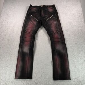 Prps Jeans Mens 31x34 Red Black Biker Moto Zipper Demon Whisker Straight